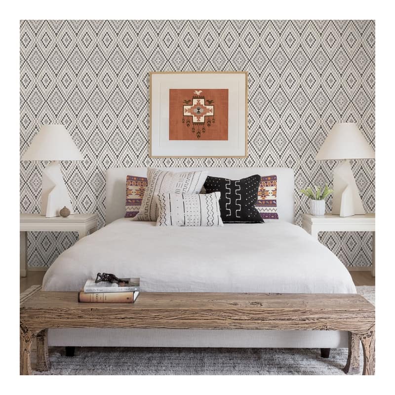 Chesapeake Ganado Dark Brown Geometric Ikat Wallpaper - 20.5 x 396 x 0.025