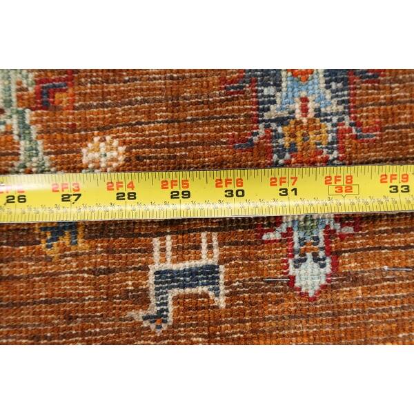 dimension image slide 0 of 2, Tribal Pictorial Kazak Oriental Wool Area Rug Handmade Office Carpet - 3'3" x 4'11"