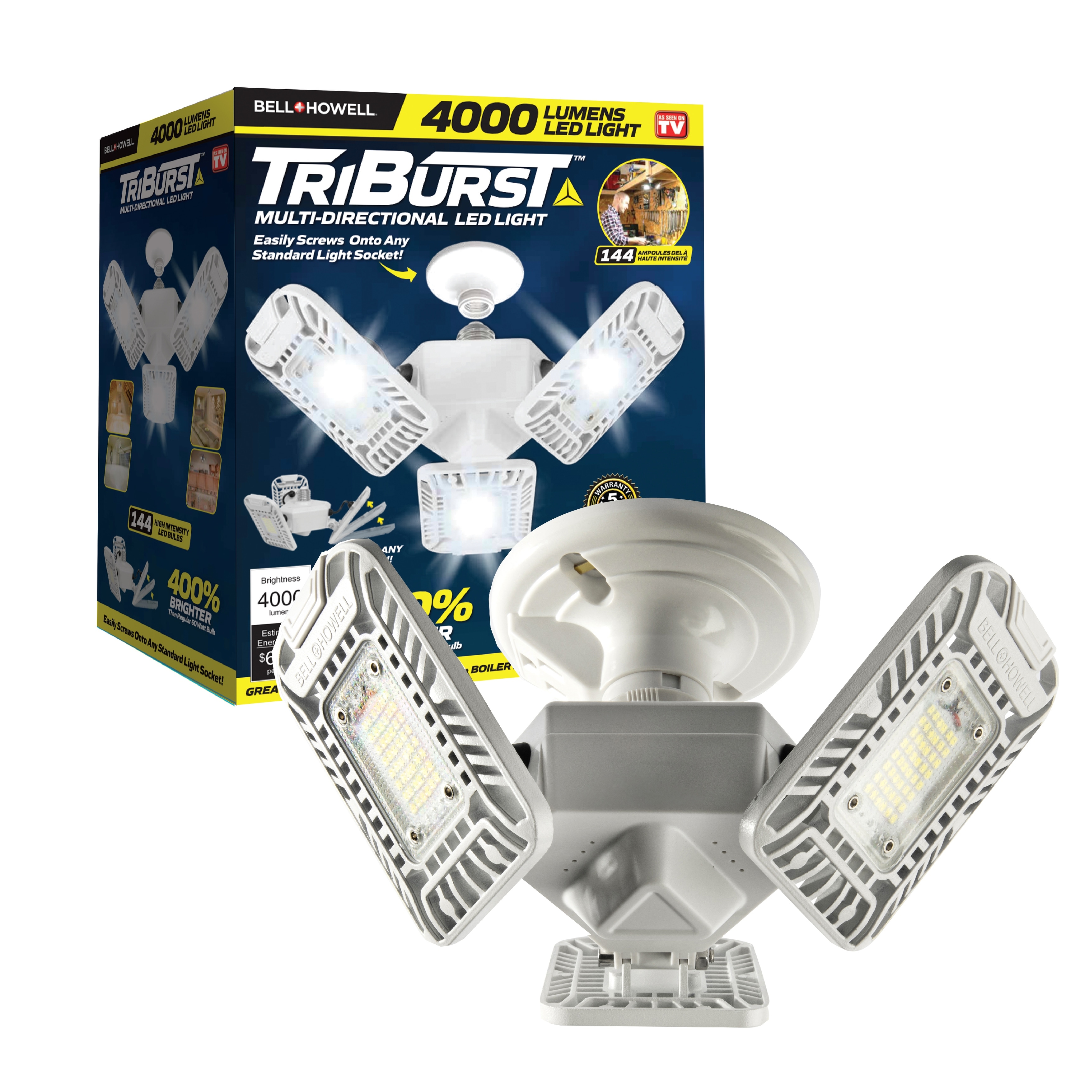 Bell + Howell TriBurst 4000 Lumens Multi-Directional LED White 3 Panel Ceiling Light