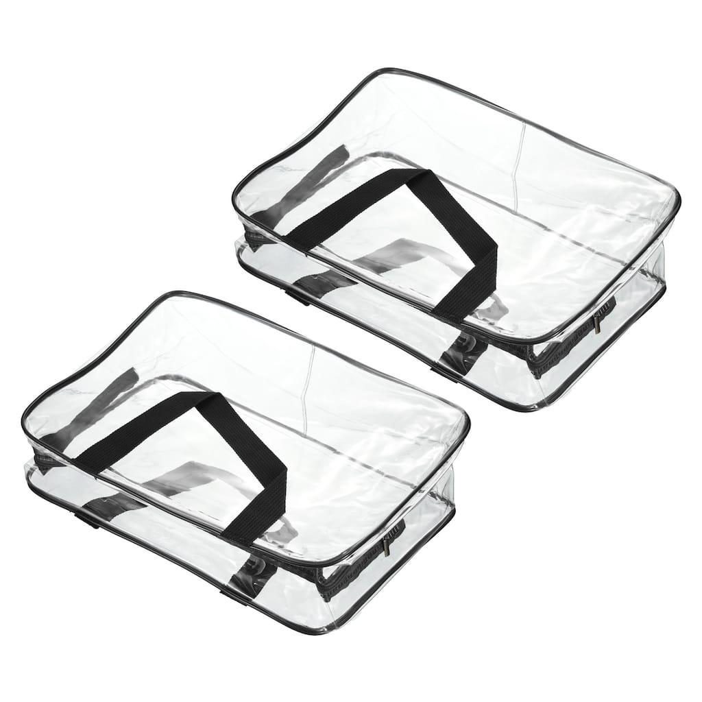 2Pcs Clear PVC Toiletry Bag Makeup Pouch with Zipper Handle - 11.8x3.9x8.7"