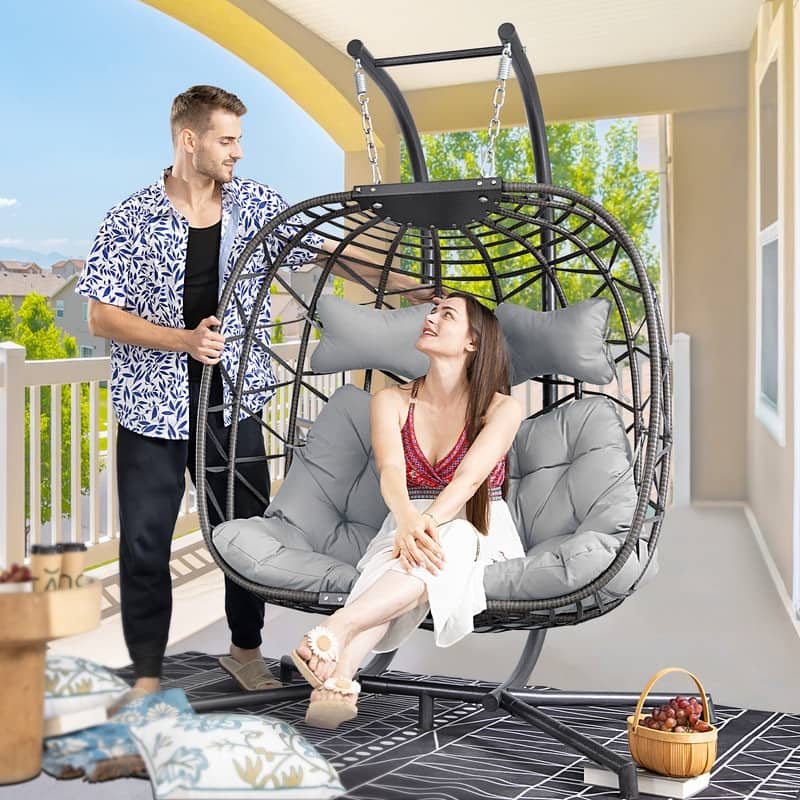 FINCATI Outdoor Double Egg Chair, 700 lbs Indoor Double Egg Chair Swing, Oversized Swing Chair, Cozy Hanging Egg Chair