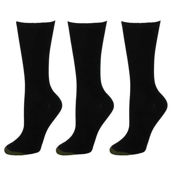 3 Pairs Gold Toe Womens Non-binding Ribbed Crew Socks