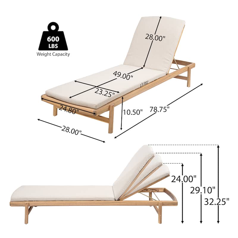 Roomfitters Mallorca Outdoor Acacia Wood Chaise Lounge with Water Repellent Cushion, Teak Finish Set of 2