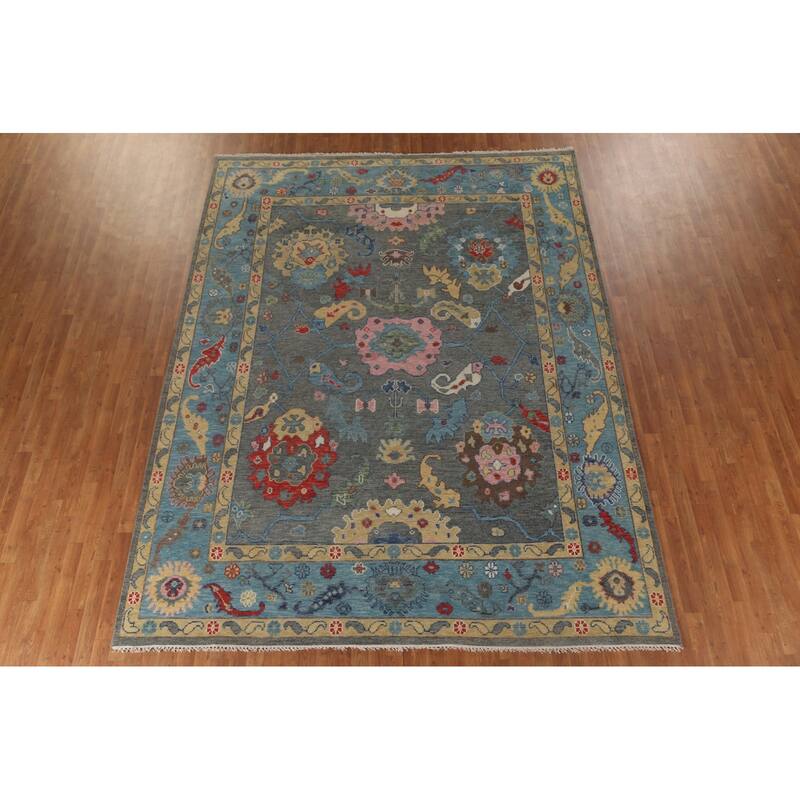 Gray & Blue Oushak Oriental Area Rug Handmade Wool Carpet - 8'11"x 11'8"