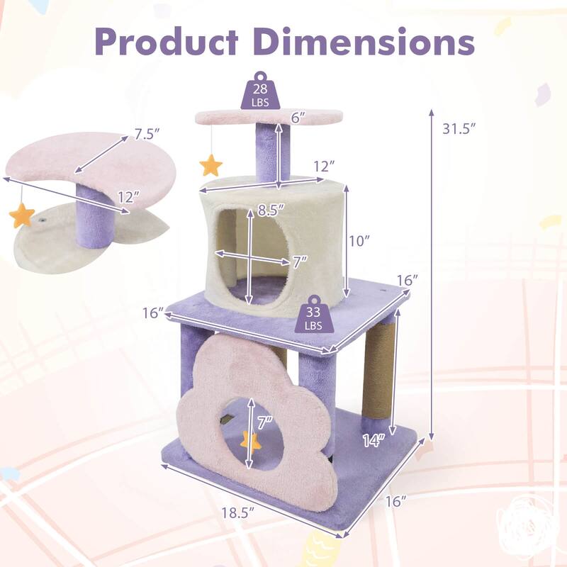 Costway 31.5” Cute Modern Cat Tree with Condo Top Perch Jute - See Details