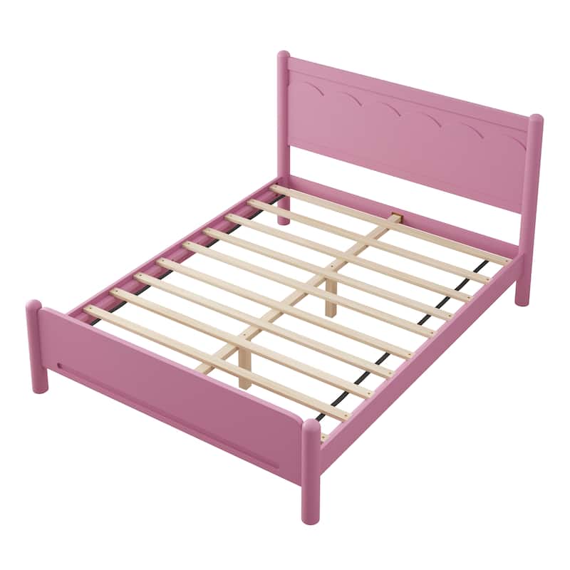 Queen Size Wood Platform Bed Frame with Headboard and Wooden Slat Support