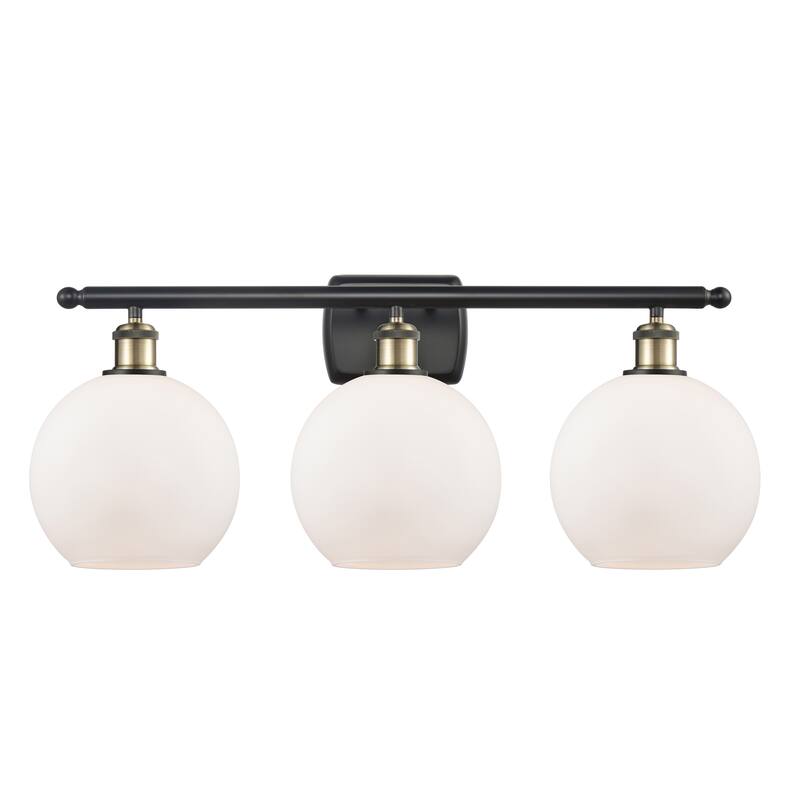Innovations Lighting Athens 3 Light 26" Bath Vanity Light - 8" Shade - Black Antique Brass/Matte White
