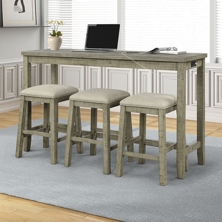 4-Pieces Counter Height Table with 3 Fabric Padded Stools, Rustic Bar ...