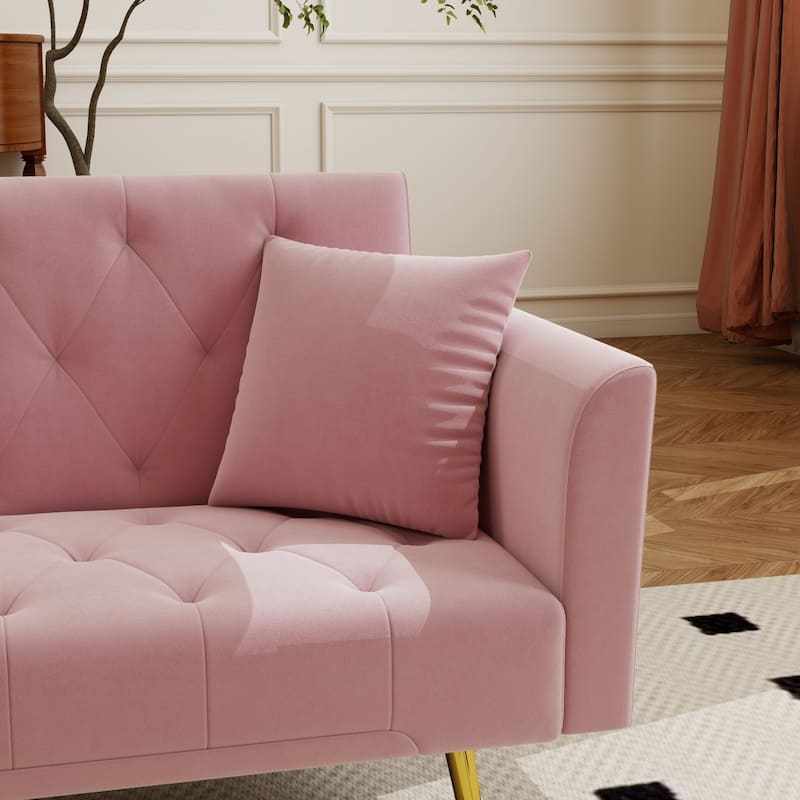 72" Modern Convertible Velvet Tufted Sofa with 2 Pillows