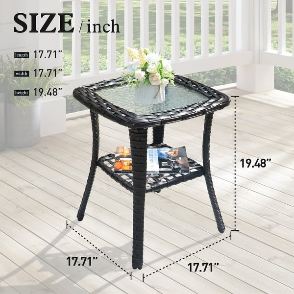 OVIOS Patio Outdoor Wicker Side Table with Glass Top Bed Bath & Beyond 36484317