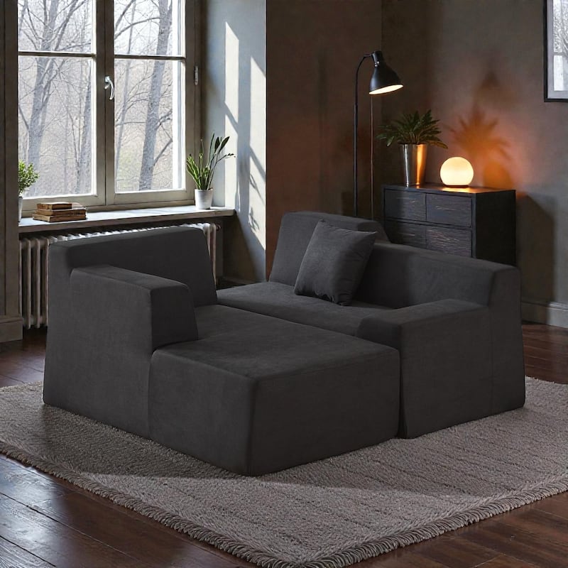 Modern Minimalist L Shaped Corduroy Sofa, High Back Sectional Couch for Living Room