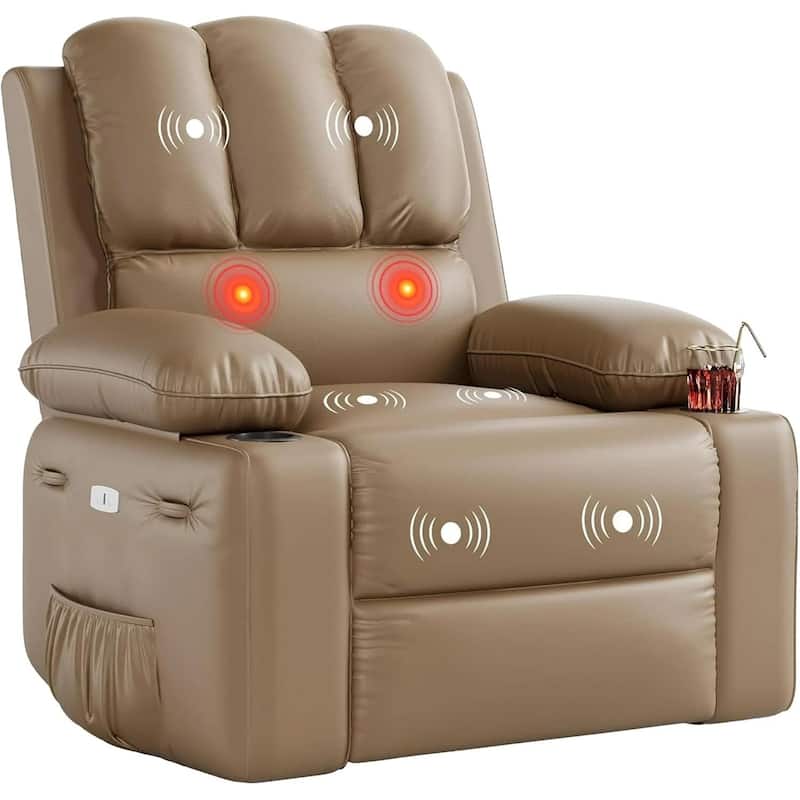 360° Rotation Manual Rocking Chair, Recliner Sofa Chair with Heat & Massage - Tan