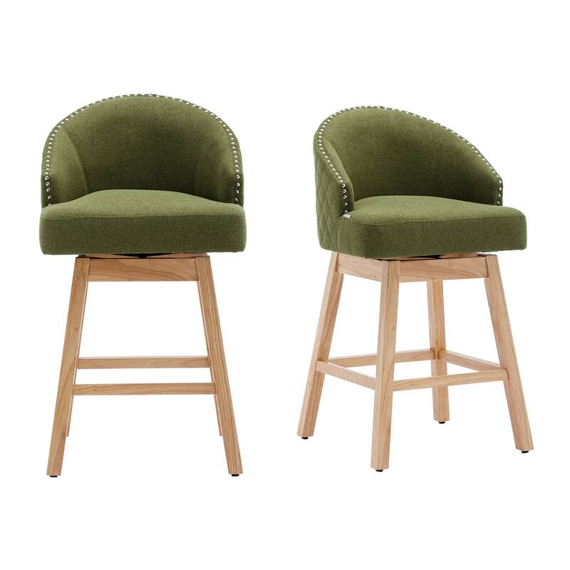 Swivel Wood Counter Height Bar Stools with Footrest (Set of 2) On
