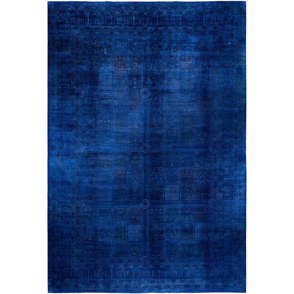 Overdyed One-of-a-Kind Hand-Knotted Area Rug - Blue - 12' 4" x 18' 0"