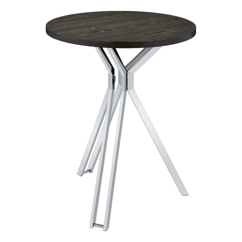 43 Inch Modern Bar Table, Gray Round Top, Polished Chrome Angled Legs