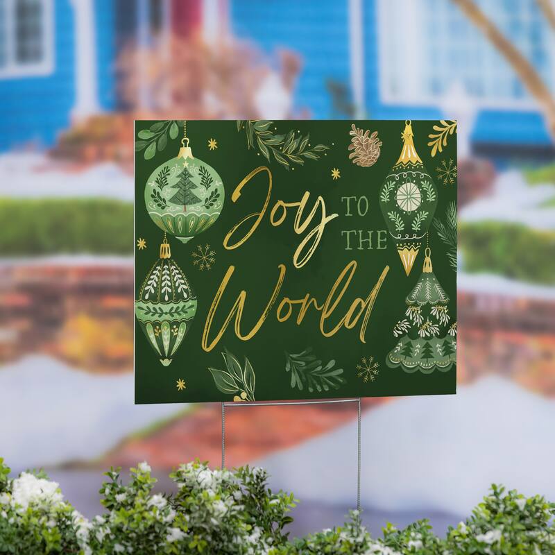 Shades of Green Yard Sign - "Joy To The World" - 24" x 18" - Multicolor