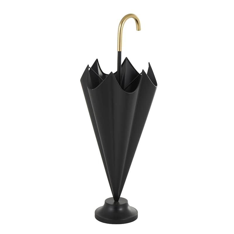 Metal Umbrella Stand with Gold Handle and Ball Details - Black - Roche River Decor