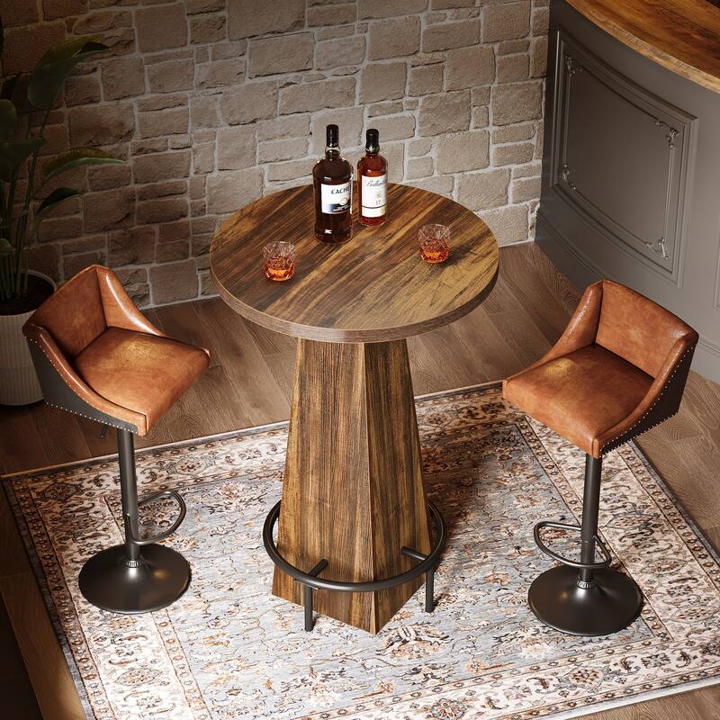 Home Bar Unit, High Round Bar Table with Footrest for Pub, Dining Room, Kitchen - 23.62" L x 23.62" W x 37.4" H