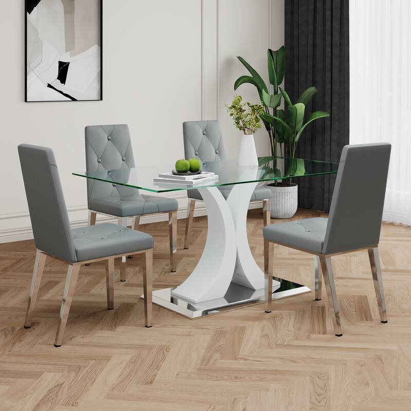 Modern Style Glass Table, Electroplated Chair Legs,Suitable For Restaurant Kitchens(Set of 5)