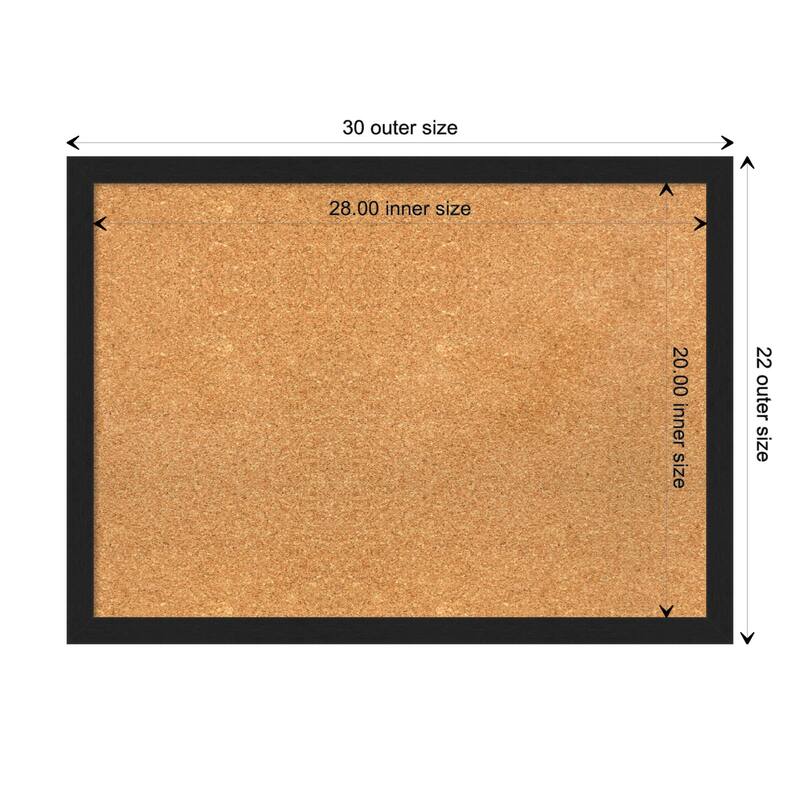 Grace Narrow Framed Natural Corkboard Bulletin Board - Grace Brushed Metallic Black Narrow - Board Size 28x20