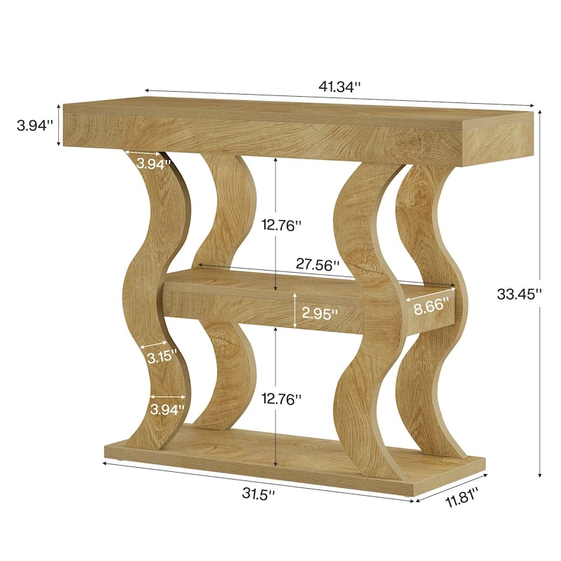 41" Console Table for Entryway, 3-Tier Wood Sofa Table with Storage Shelves for Living Room, Hallway, Foyer, Entrance