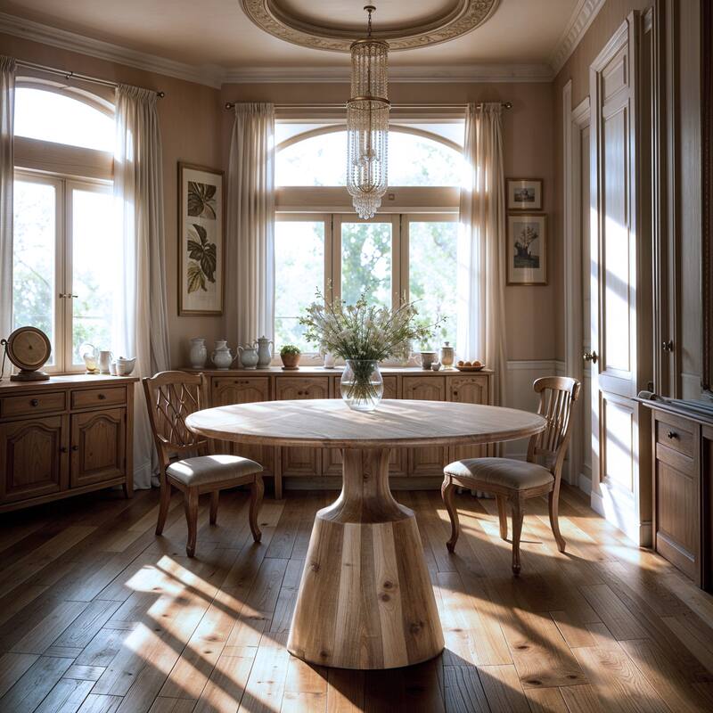 45" Round Mango Wood Dining Table with Pedestal Base and Natural Finish - 45 Inch