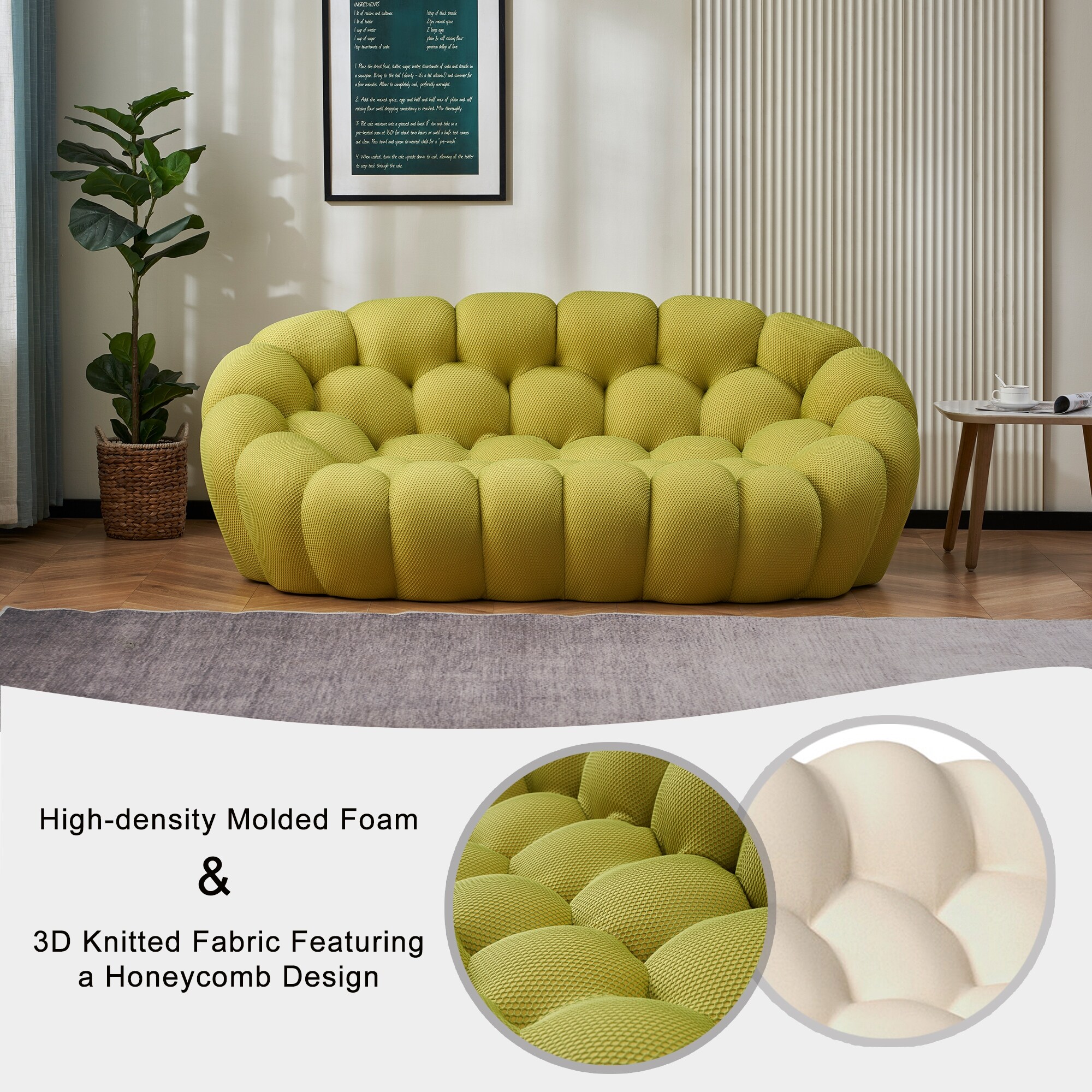 2-Seat Bubble Curved Lazy Sofa Honeycomb Shaped with 3D Textile