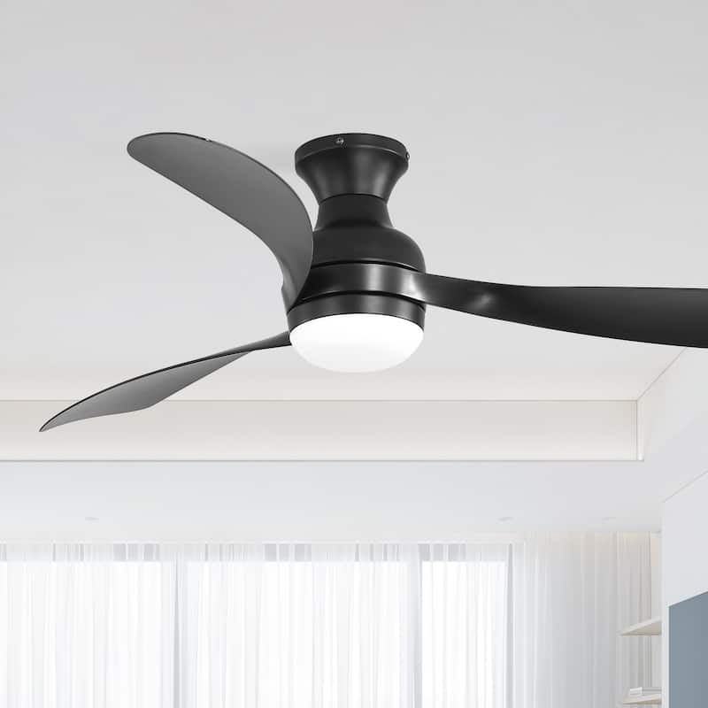 52-Inch Fulsh Mount Ceiling Fan With Light, Timer Setting - Black
