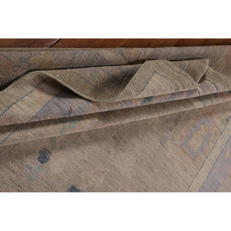 Vegetable Dye Oushak Turkish Area Rug Hand-Knotted Green Wool Carpet - 7'9"x 9'6"