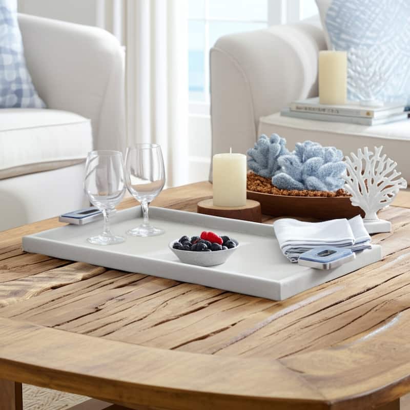 Wood Metal Display Trays with Chrome Handles (Set of 2) - 16/22" White - 24" x 12" x 2"