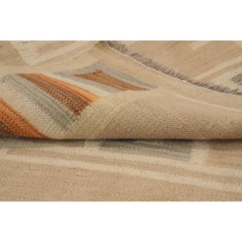 Hand Woven Oriental 100% Wool Carpet Southwestern Tribal Beige & Ivories Kilim Area Rug - 5' 0'' X 3' 5''