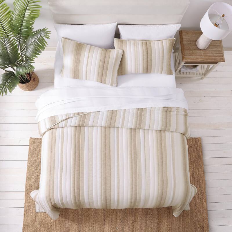 Tommy Bahama La Prisma Stripe Texture Reversible Cotton Bedding (Beige, 3 Piece Set)