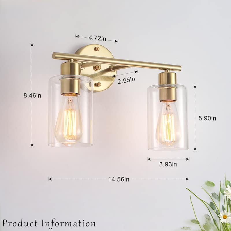 2-Light Metal Vanity Lighting Fixtures Wall Sconces with Class Shade for Bathroom Bedroom