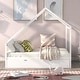 preview thumbnail 2 of 25, Full Size Wooden House Bed With Trundle and Roof for Kids, Boys and Girls