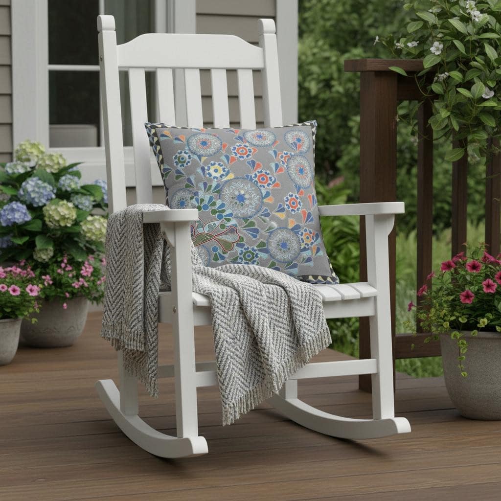 HomeRoots 16" x 16" Gray Peacock Blown Seam Floral Indoor Outdoor Throw Pillow - 16.00' X '5.00' X '16.00