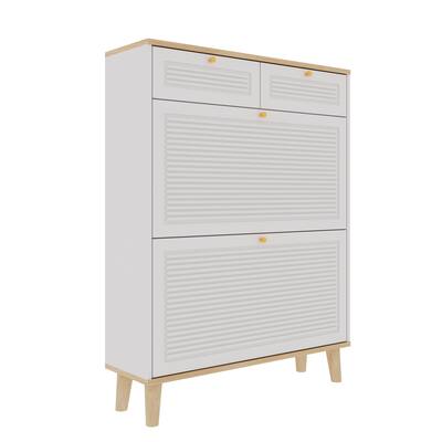 Homy Casa Compact Shoe Storage Bench 2 Flip Doors 2 Drawers, White