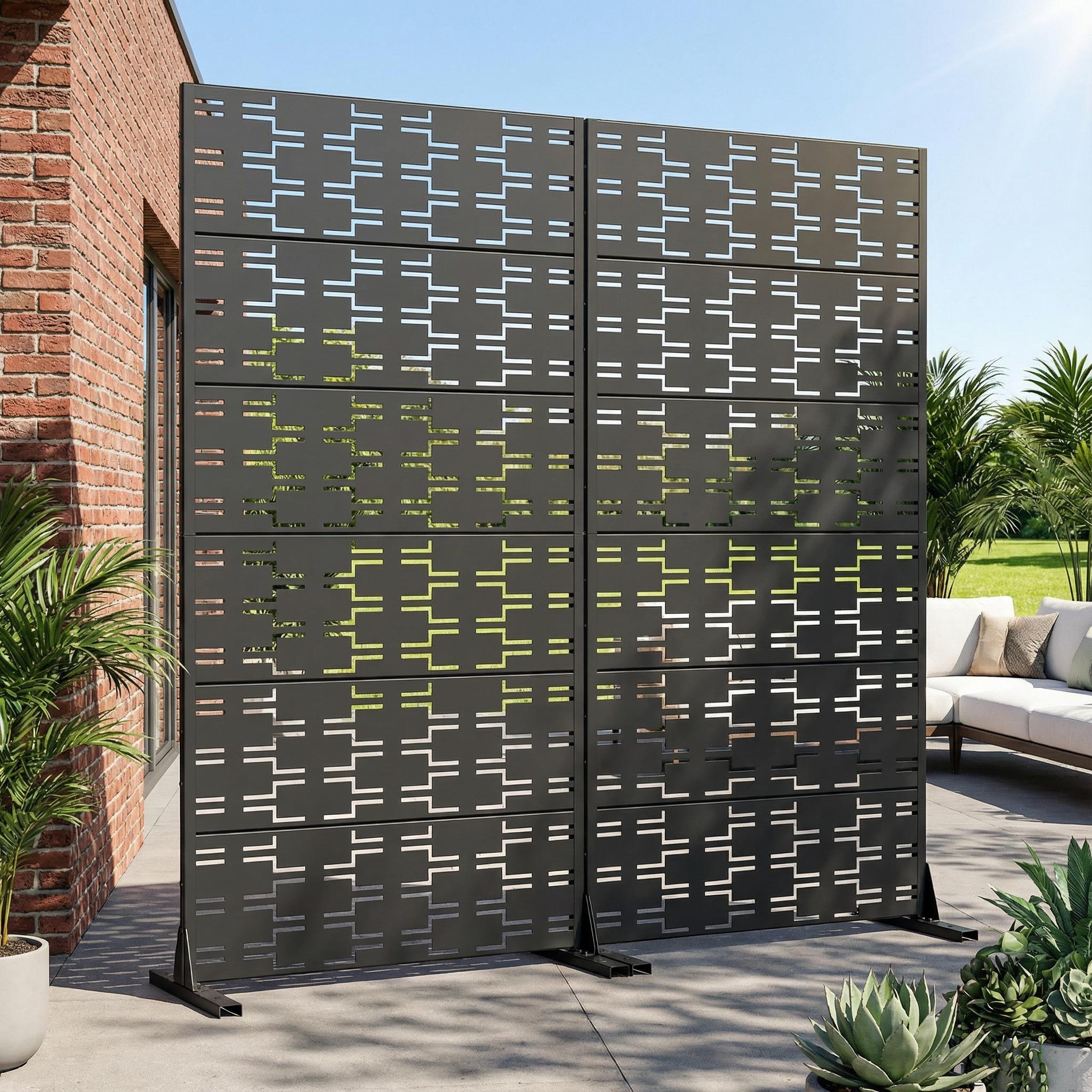 Outdoor Privacy Screen Metal Screen Fence Panel Set of 2