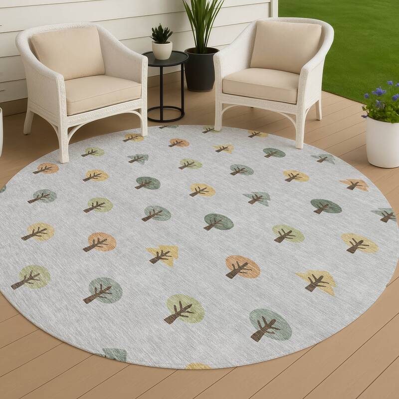 Machine Washable Indoor/ Outdoor Modern Mulvane Chantille Rug - Silver - 8' x 8'