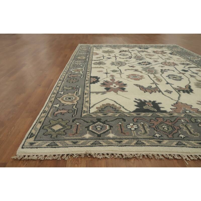 All-Over Floral Wool Oushak Indian Area Rug Hand knotted Geometric Carpet - 8' 10'' X 5' 11''