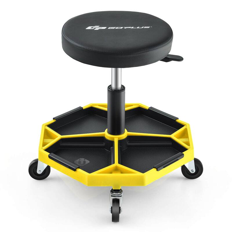 Costway Heavy-Duty Adjustable Height Rolling Stool with Tool Tray - See Details - Yellow
