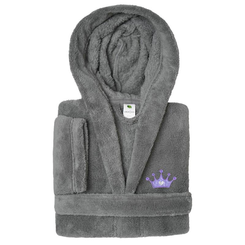Sweet Kids 100% Polyester SUPER PLUSH Double Brushed Hooded Bathrobe - CROWN - L - Grey