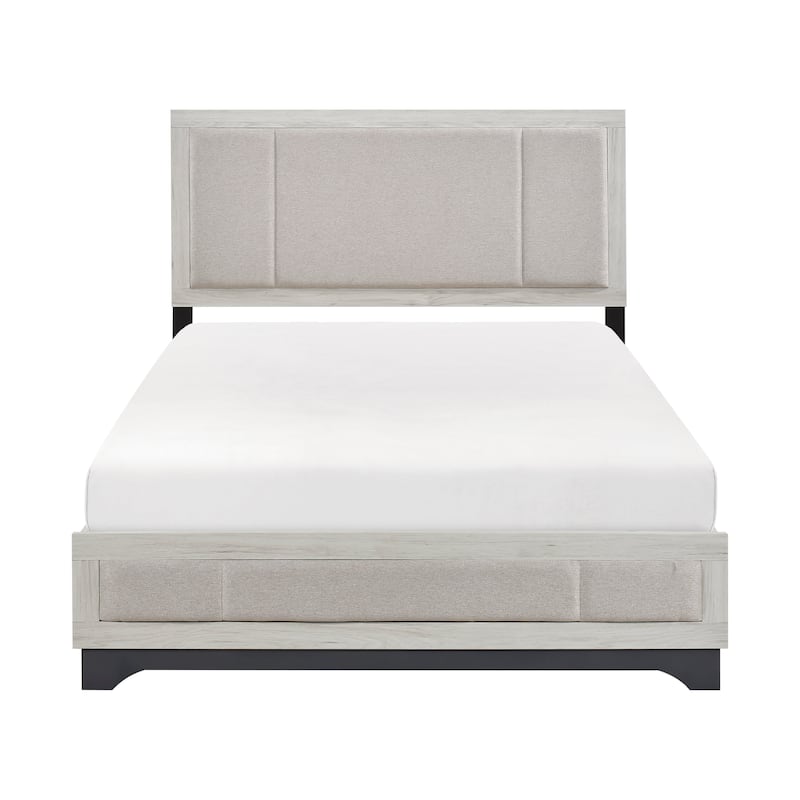 White Oak and Gray Finish Bedroom Furniture Sets Contemporary Platform Bed Nightstand Dresser Mirror - Eastern King - 5 Piece