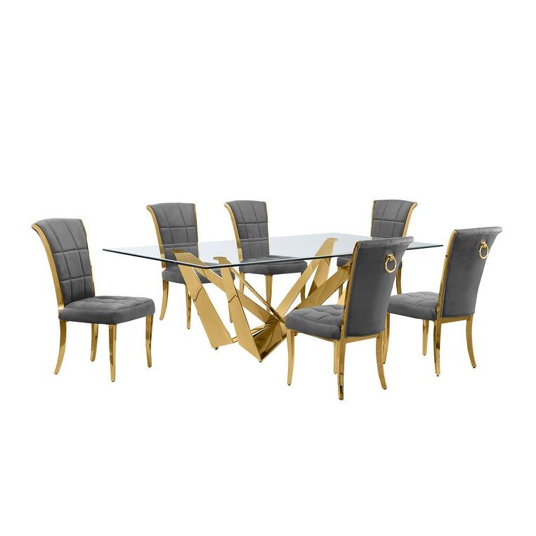 Best Quality Furniture D402/3-SC320-7 Dining Set with 94" 15mm Glass with Bevel