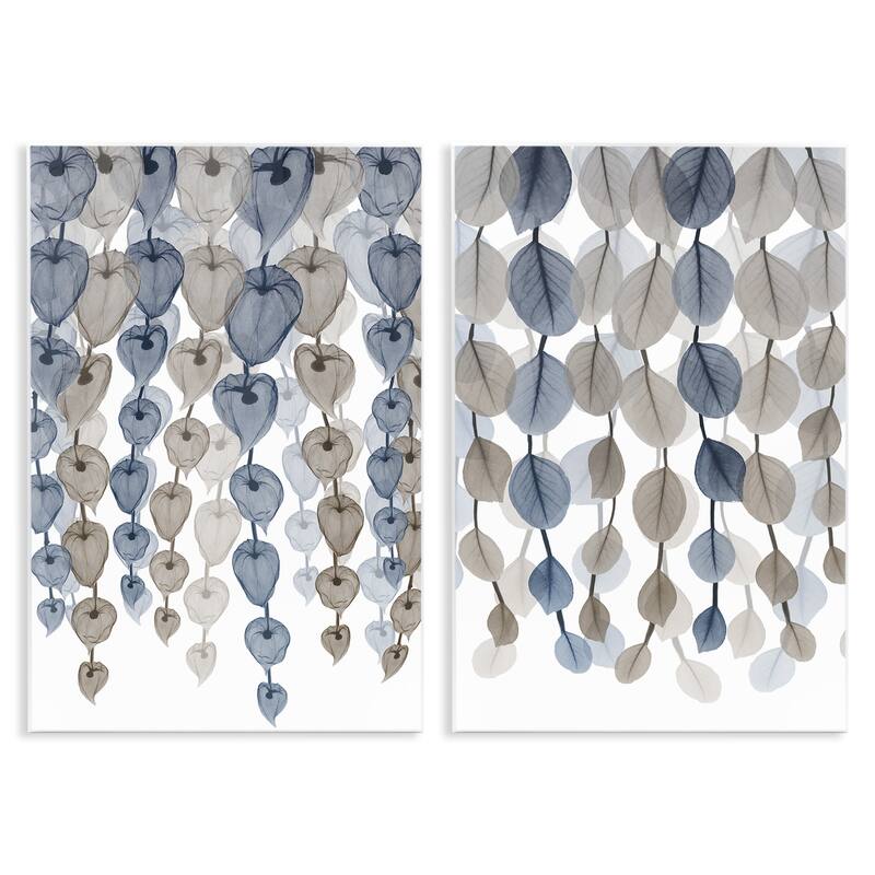 Stupell Falling Vines Neutral Blue Brown Leaves 2pc Multi Piece Wood Wall Art Set, 10 x 15