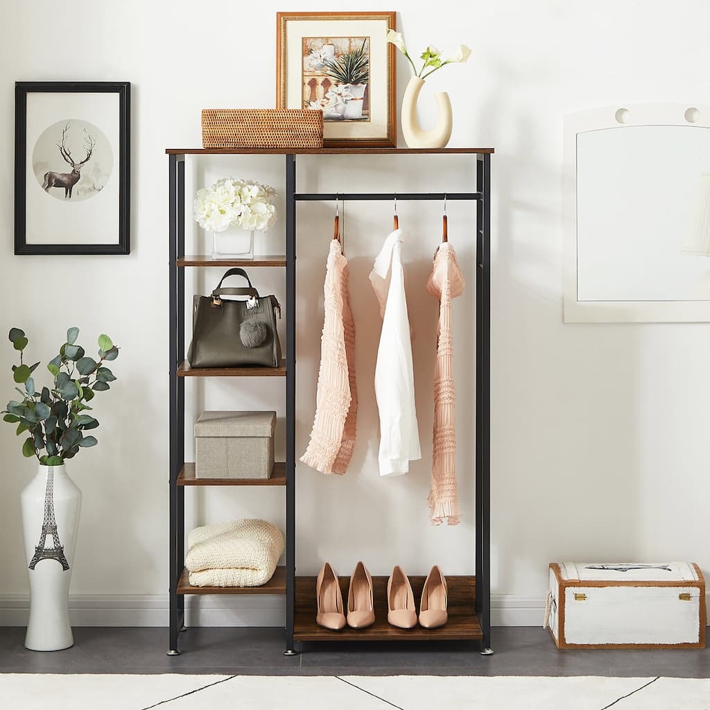 Javlergo Freestanding Clothes Rack with Shelves and Hang Rod Open Closet Organizer Wardrobe - 35" W x 11.6" D x 55" H