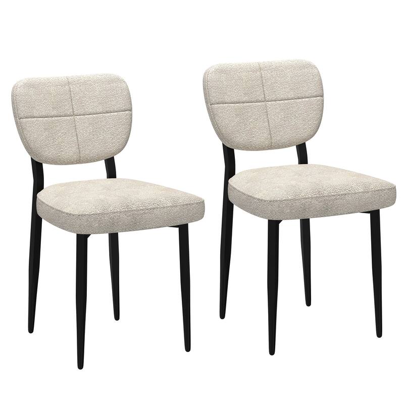 Modern Fabric and Metal Dining Chair, Set of 2 - Beige and Black