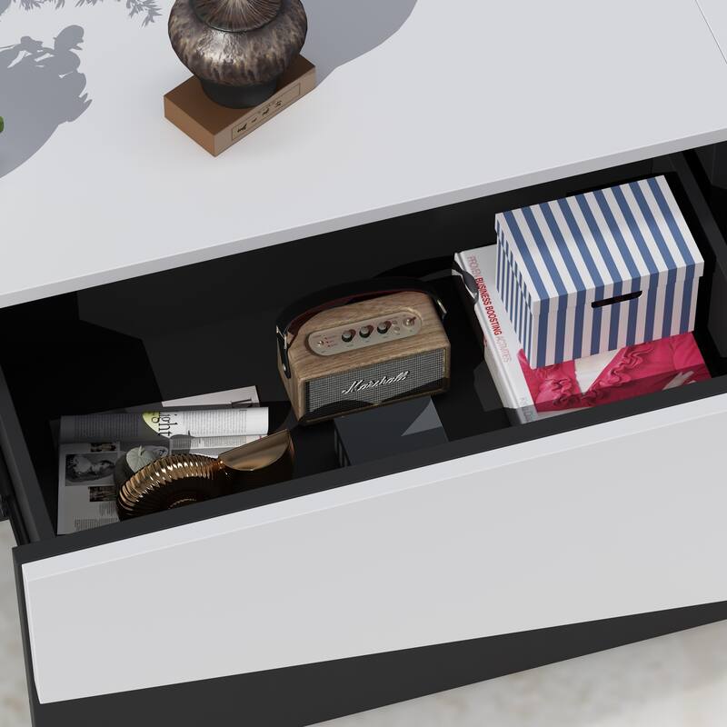 Inverted Triangle Black & White Patchwork TV Entertainment Center - 78.7"W