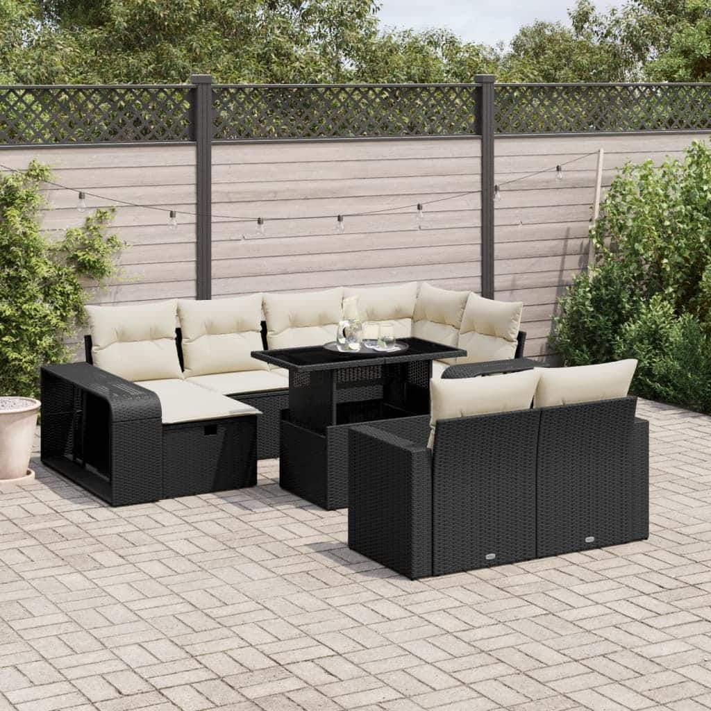 vidaXL Patio Sofa Set with Cushions Outdoor Furniture 11 Piece Poly Rattan - 24.4 x 24.4 x 27.2