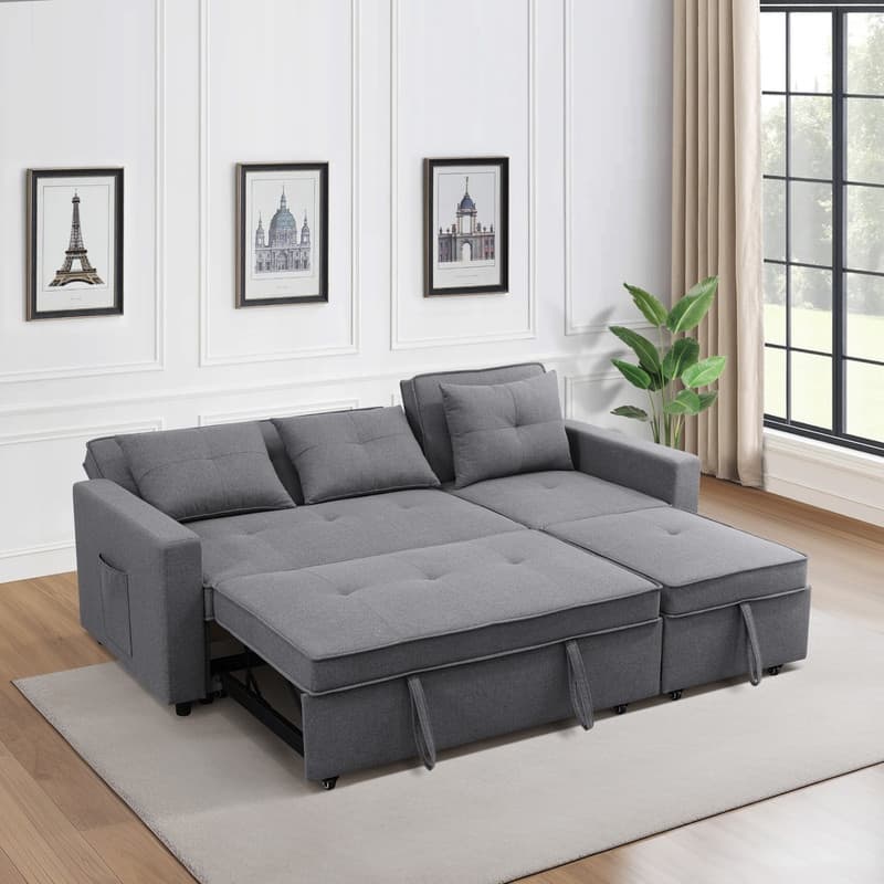 Versatile Grey Sofa with Adjustable Backrest and Removable Armrests