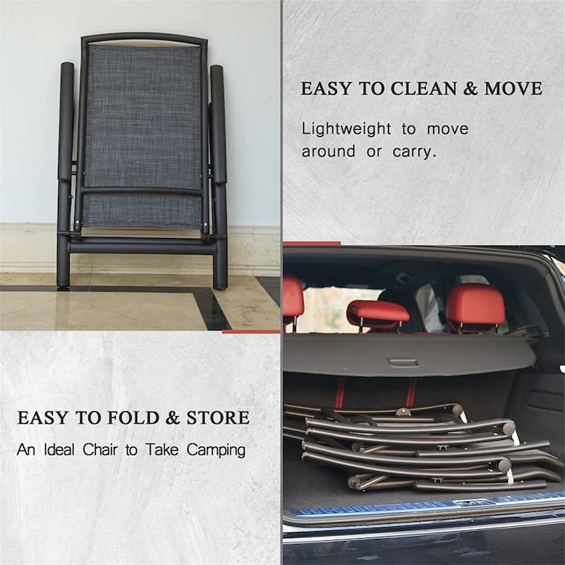 2-Piece Folding Patio Reclining Chair Aluminium Adjustable Backrest